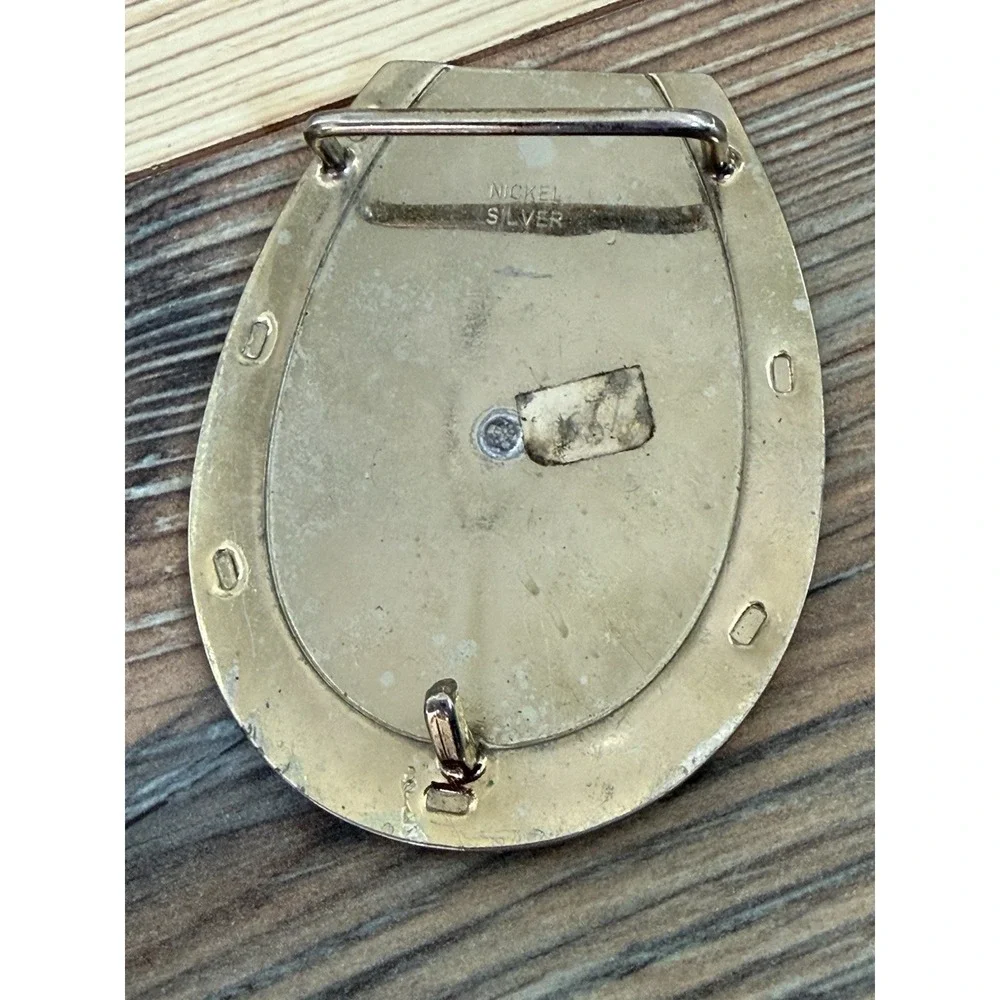 Vintage Horse Shoe Shaped Square Dancing Belt Buckle Nickel Silver